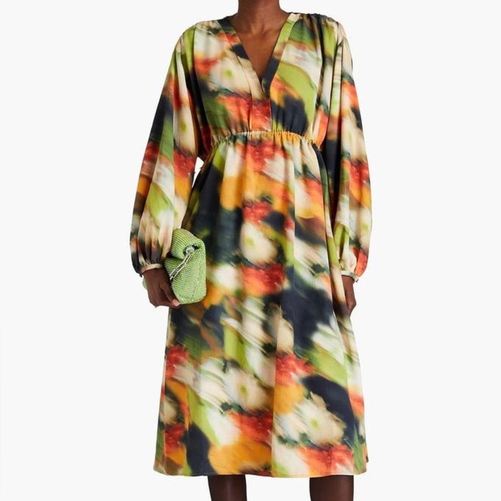 Vibrant Abstract Print Midi Dress - Green Multi